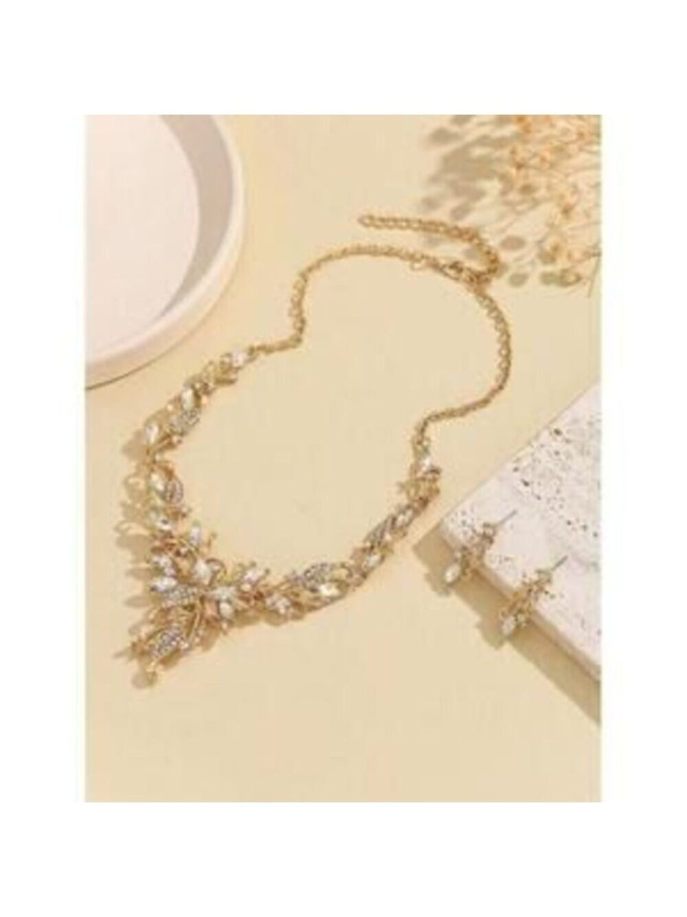 Golden Tree Leaf Shaped Glass Earrings Necklace For Pa Dainty - Picture 3 of 5
